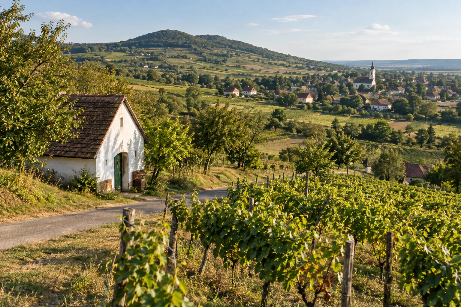 Illustrative Weinlandschaft nach dem Vorbild von Baranya
